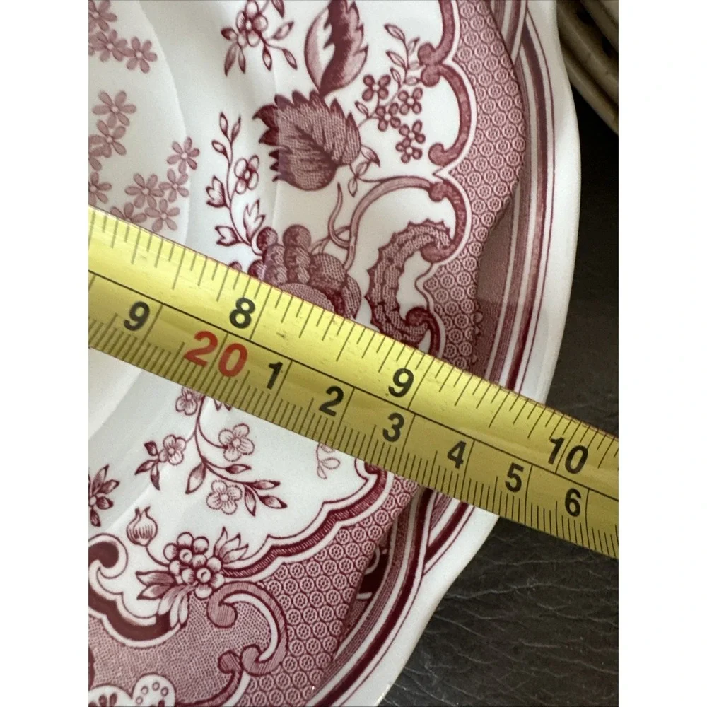 The Spode Archive Collection Blue Rose Print Pink/red And White Luncheon Plate.